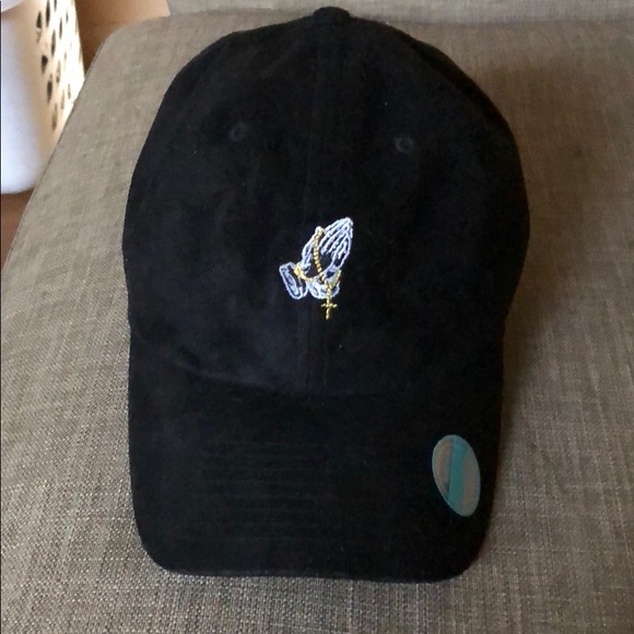Other - Hat with praying hands and gold cross strap back